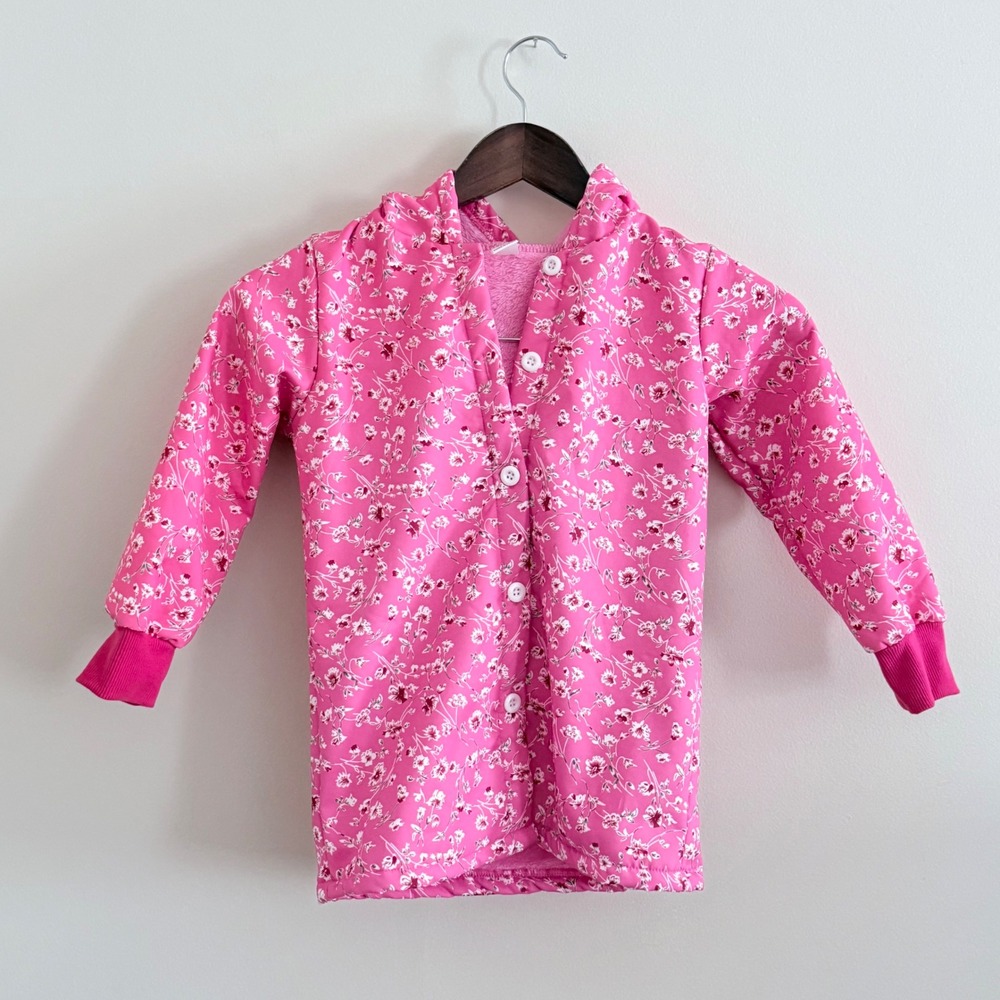 SHEIN Girls Pink Floral Hooded Faux Fur Lined Button Front Jacket Size 120‎ 6Y